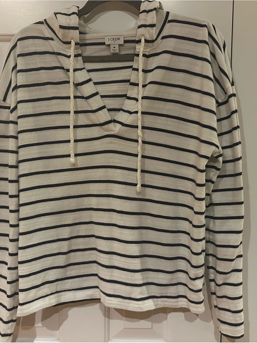 J. Crew Navy and White Striped Hooded Pullover